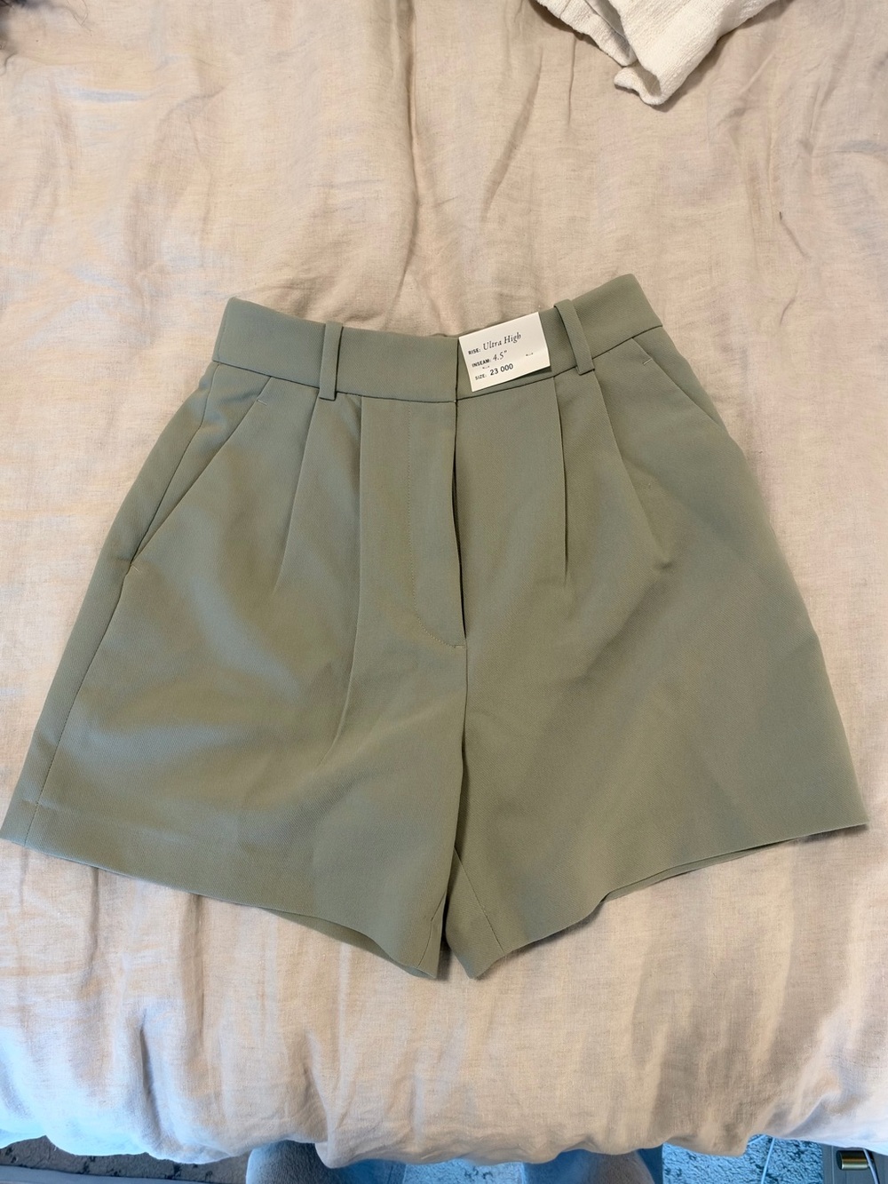 Abercrombie & Fitch Pleated High-Rise Shorts in Sage Green